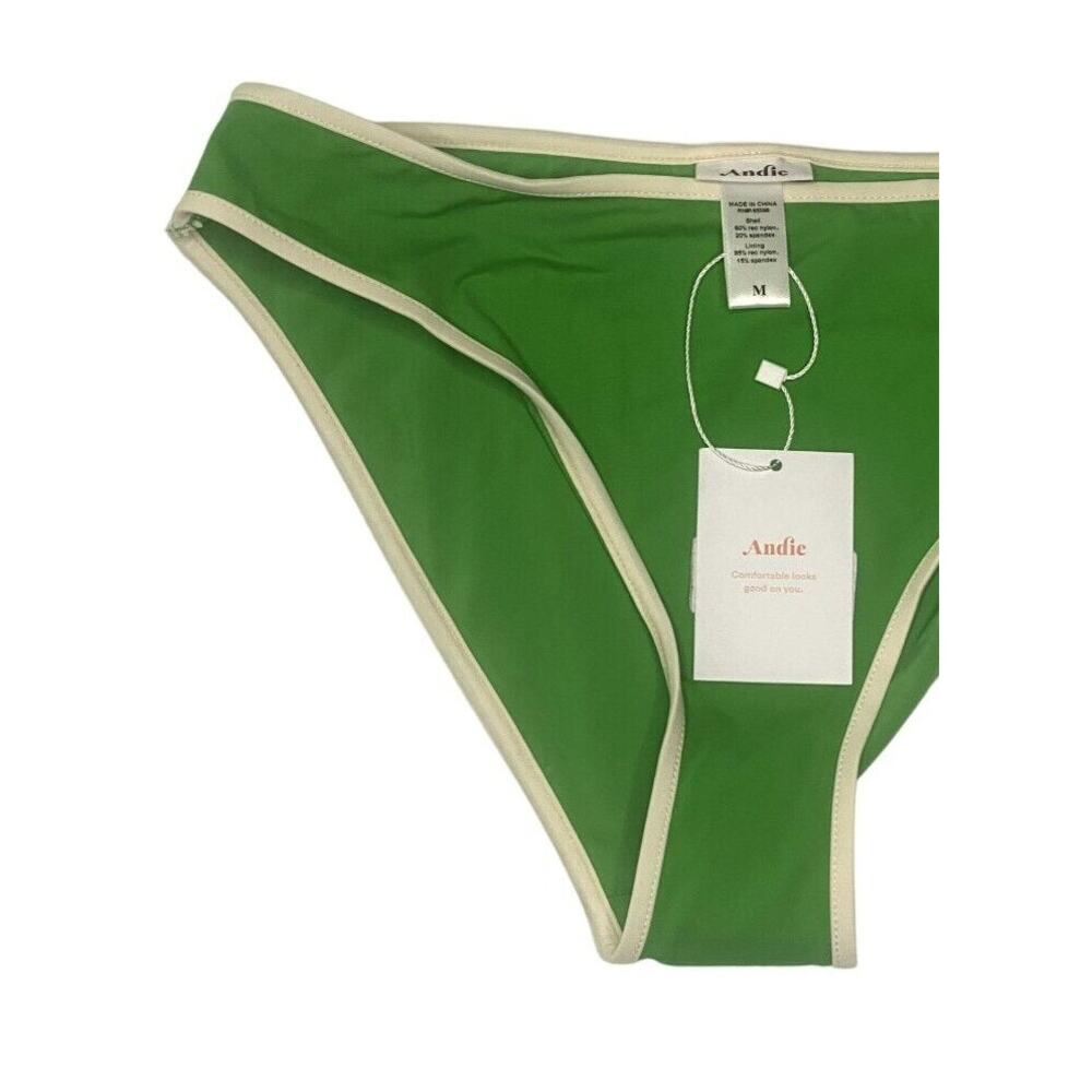 NWT Andie The Bells 90's Medium Rise Bottom Swimsuit Bottom Piping M Green #3308 - Picture 3 of 15